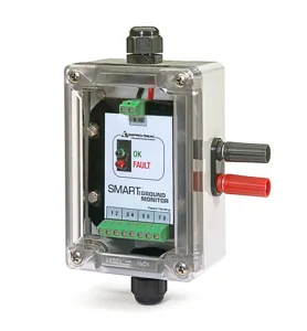 A grounding monitor interrupter, or GMI, is mounted inside an RV. 