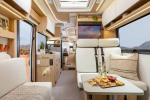 The TBX and TB4X feature Leisure Travel Vans' Swivel Lounge, which pivots for more sleeping space.