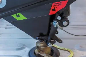 Once lowered onto the ball, the hitch locks into position automatically.