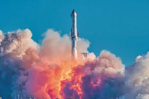 The Starship spacecraft takes off, creating a visual spectacle that spectators also feel and hear.